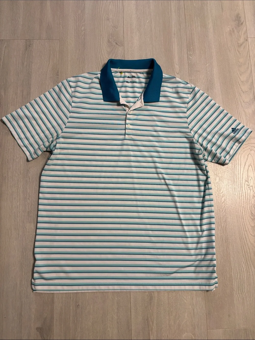 🔥BUNDLESALE Mens XL Adidas Performance Teal and White Striped Golf Polo Shirt
